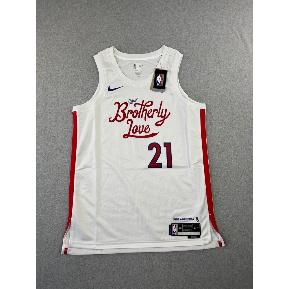 Philadelphia 76ers Basketball Jersey Mens L White Nike Swingman City Edition